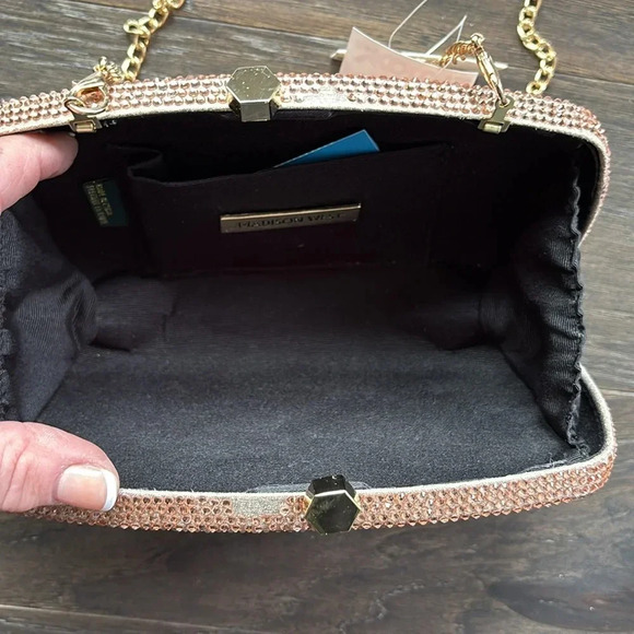 Rose Gold Rhinestone evening bag/clutch removable gold chain,rectangle-bevel cut - Picture 11 of 12
